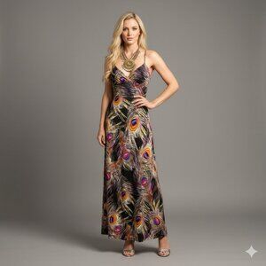 Peacock Print Maxi Dress Size M